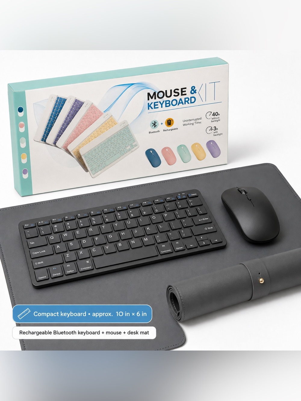 Bluetooth Wireless Keyboard & Mouse Kit – Black